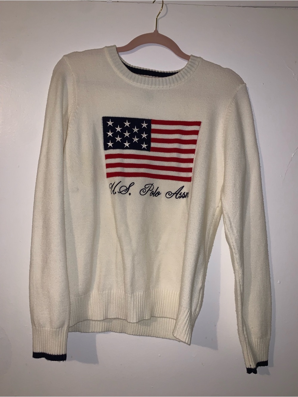 U.S. Polo Assn. Cream Sweater with Navy and Red Trim